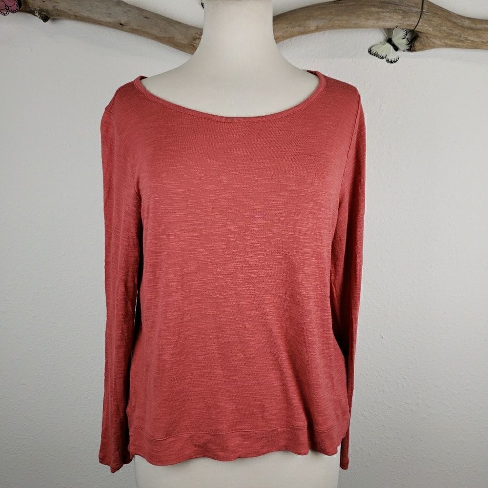 Madewell orange distressed long sleeved tee